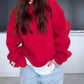 Hooded Long Sleeve Heart Rhinestone Hollow Out Sweatshirt Casual Loose Fit Top