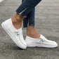 White Ribbed Lace-up Decor Slip On Shoes