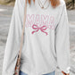 White MAMA Bowknot Embroidered Ribbed Pullover Sweatshirt
