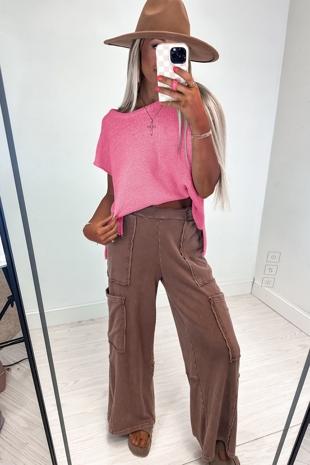 Sachet Pink Solid Color Sweater Tee with Side Slits