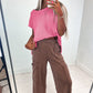 Sachet Pink Solid Color Sweater Tee with Side Slits