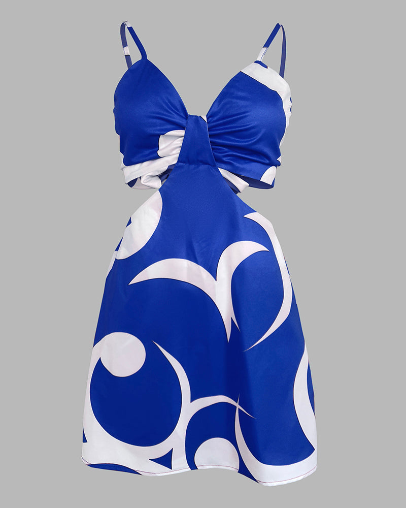 Floral Print Bowknot Decor Spaghetti Strap Skort Romper Casual Hollow out Slim Fit Jumpsuit