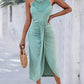 Halter Hollow out A Line Sleeveless Front Slit Ruched Maxi Dress Vacation Dress