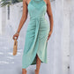 Halter Hollow out A Line Sleeveless Front Slit Ruched Maxi Dress Vacation Dress