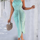 Halter Hollow out A Line Sleeveless Front Slit Ruched Maxi Dress Vacation Dress