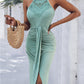 Halter Hollow out A Line Sleeveless Front Slit Ruched Maxi Dress Vacation Dress