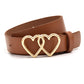 Chestnut Double Heart Shape Alloy Buckle PU Leather Belt