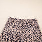 Khaki Leopard Print Ribbed Textured Knit Biker Shorts