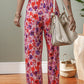Purple Floral Wide Leg Elastic High Waist Pants