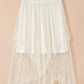Beige Lace Cascading Tiered High Waist Maxi Skirt