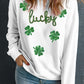 White lucky Clover Sequin Graphic Drop Shoulder Sweatshirt