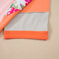 Orange Plus Size Floral Print Patchwork Raglan Half Sleeve Top