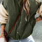 Mist Green Corduroy Fleece Patchwork Buttoned Bomber Jacket