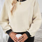 Jet Stream Color Block Edge Raglan Sleeve Crew Neck Textured Top