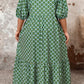 Green Geometric Floral Print Half Sleeve Plus Size Maxi Dress