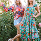 Green Floral Print Sleeveless Ruffle Tiered Maxi Dress