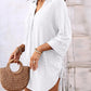 V Neck Roll Up Sleeve Hollow out Drawstring Mini Dress Vacation Dress