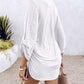 V Neck Roll Up Sleeve Hollow out Drawstring Mini Dress Vacation Dress