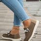 Coffee Solid Ribbed Criss Cross Slip On Casual Shoes