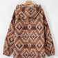 Red Plus Size Western Fashion Aztec Patterned Half Zip High Neck Hoodie