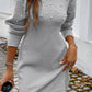 Gray Pearl Beaded High Neck Bodycon Sweater Dress