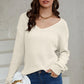 Beige Ribbed Knit V Neck Sweater