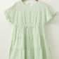 Green Stripe Textured Tiered Short Sleeve Loose Mini Dress