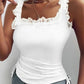 Lace Trim Side Drawstring Ribbed Tank Top