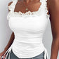 Lace Trim Side Drawstring Ribbed Tank Top