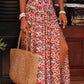 Red Floral Print Wide Waistband Side Slit Maxi Skirt