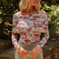 Pink Floral Printed Long Sleeve Sheath Bodysuit