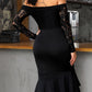 Off Shoulder Lace Insert Ruffles Bodycon Dress