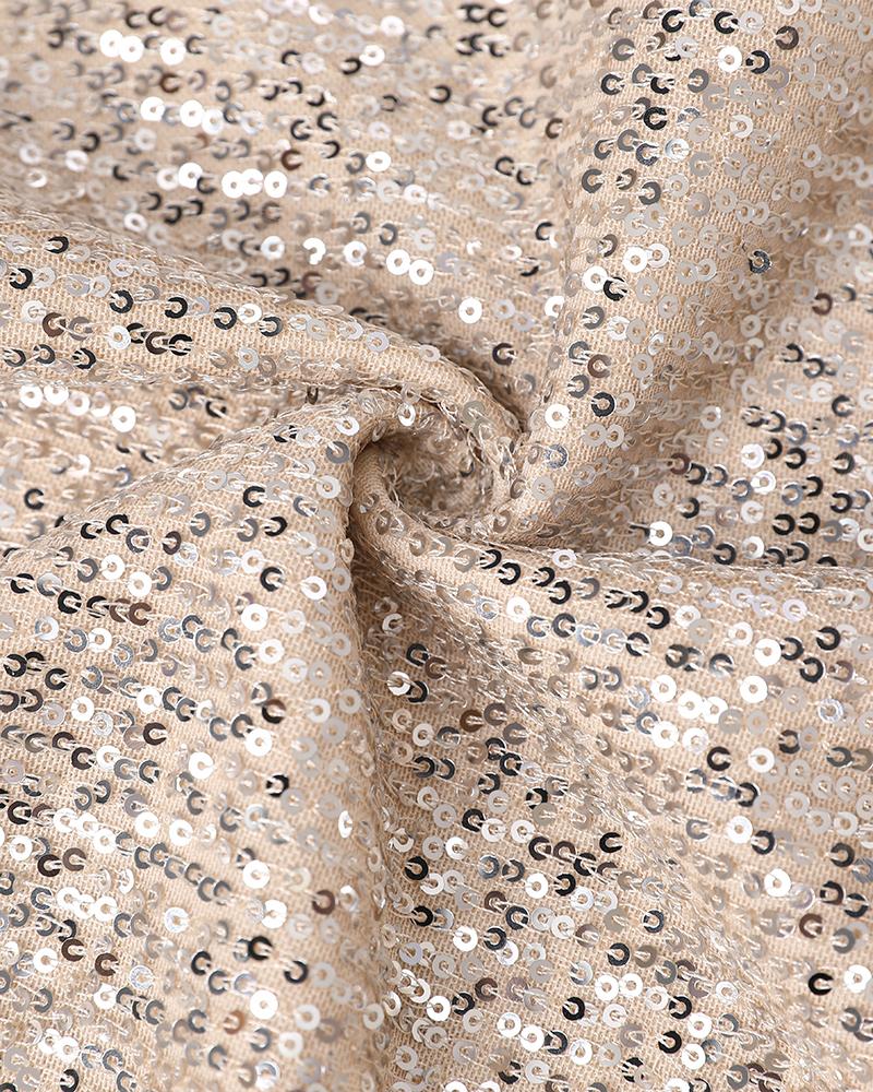 Sparkly Sequin Open Front Puff Sleeve Blazer Coat