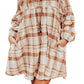 Brown Plaid Print Side Pockets Frilled Babydoll Mini Dress