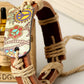 Cinnamon Vintage Boho Floral Printed Braided Rope Leather Bracelet