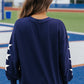 Navy Blue GAME DAY Printed Star Sleeve Crewneck Pullover Sweatshirt