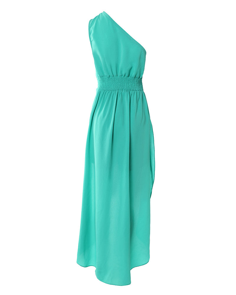 High Low Hem One Shoulder Top & Belted Shorts Set