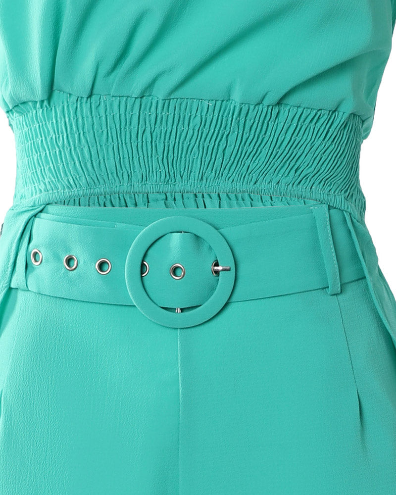 High Low Hem One Shoulder Top & Belted Shorts Set