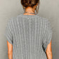 Gray Crew Neck Cable Knit Short Sleeve Sweater