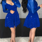 Glitter Sheer Mesh See Through Contrast Lace Long Sleeve Mini Dress Deep V Neck A Line Dresses