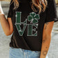 Black Clover LOVE Rhinestone Graphic St Patricks Day T Shirt
