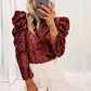 Burgundy Sequin Mock Neck Bubble Sleeve Top
