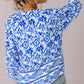 Blue Boho Printed 3/4 Sleeve Tied Neck Blouse