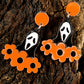 Orange Flower Ghost Halloween Acrylic Earrings
