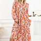 Multicolor Boho Floral Collared Long Sleeve Ruffled Dress