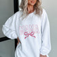 White MAMA Bowknot Embroidered Ribbed Pullover Sweatshirt
