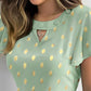 Round Neck Ruffles Short Sleeve Blouse Casual Bronzing Polka Dot Top