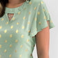 Round Neck Ruffles Short Sleeve Blouse Casual Bronzing Polka Dot Top