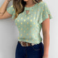 Round Neck Ruffles Short Sleeve Blouse Casual Bronzing Polka Dot Top