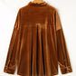Chestnut Plus Size Velvet Chest Pocket Drop Shoulder Shirt